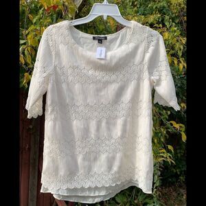Y2K Roz & Ali White Lace Layered Blouse Romantic Boho Top Women’s Medium NWT
